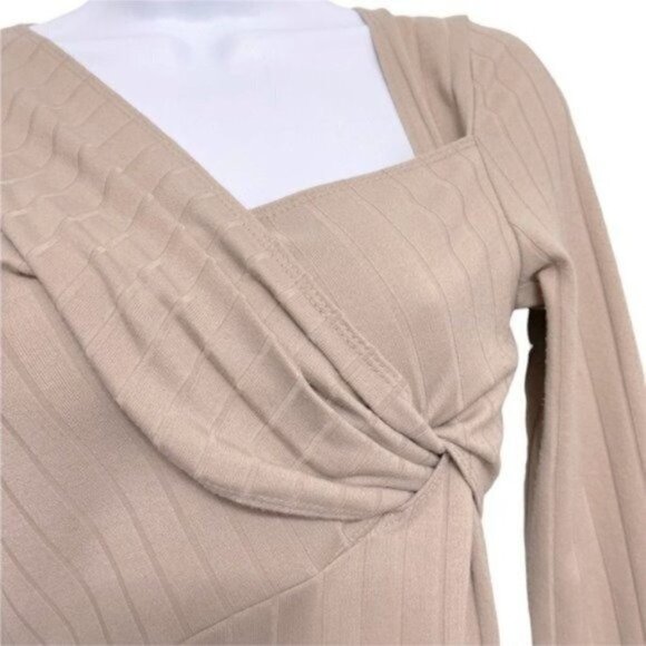 Revolve ASTR The Label Dress Long Sleeve Twist Front Dress In Oatmeal Size Small - Picture 7 of 9